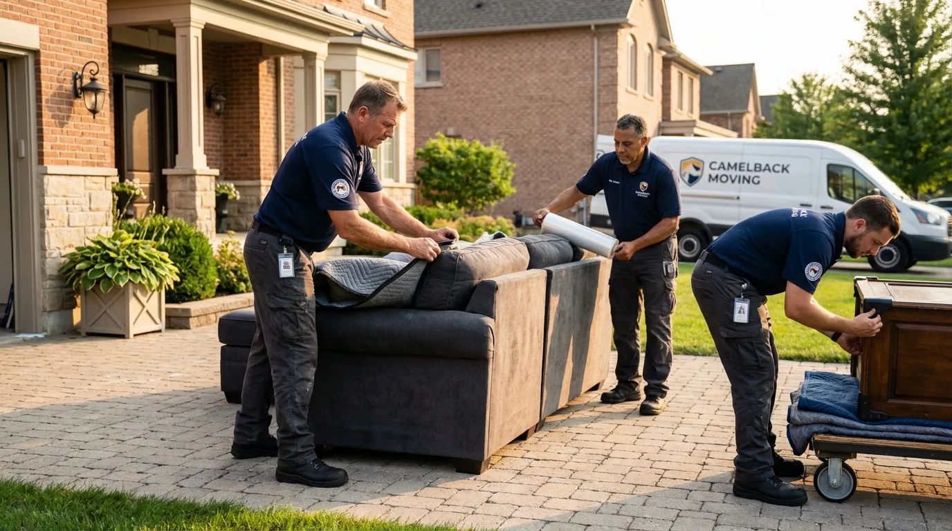Large estate moving crew wrapping furniture in Bedford, IN