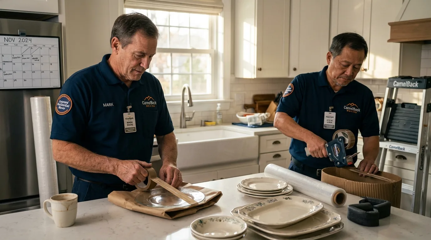 Professional crew packing kitchen dishware in Bedford, IN